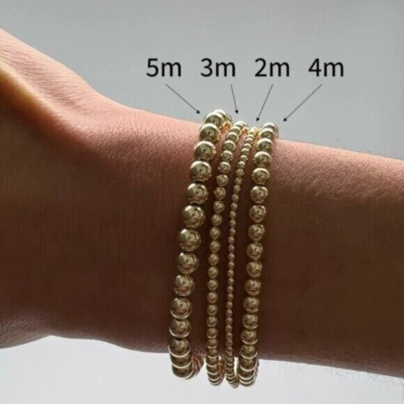 Waterproof Gold Bead Bracelets Set of 2 Stretch Stackable You Pick Sizes Jewelry - Picture 4 of 16